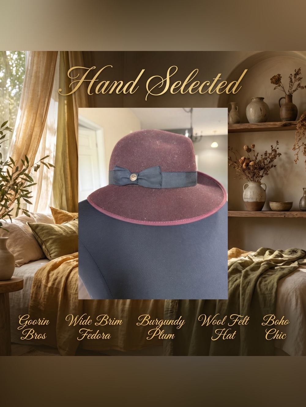 Goorin Bros Bold Hatmakers Burgundy Plum Wool Felt Wide Brim Fedora Hat - Medium